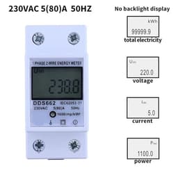 3pcs Voltage Current Power Consumption Meter Wattmeter Electricity 220V AC Single-Phase KWH Meter 80A(No-Backlight-Display)