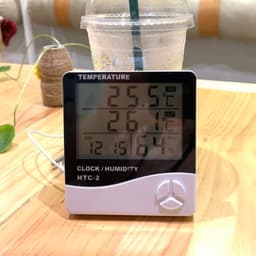 Temperature Humidity Alarm Clock Dual Display Meter with Detector Head, ABS