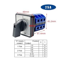 LW26-25A Changeover Rotary Cam Switch Three Postions 690V 3 Poles 12 Terminals Manual Selector YMW26-25/3(01)