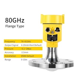 80Ghz Radar Level Sensor G1.5 DN80 Flange 0-200℃ Level Meter 4-20mA with DC24V Level Gauge Transmitter(0-10m DN80)