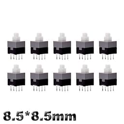10Pcs Tact Tactile Mini On Off Self-Locking Switch Push Button Momentary Latching DIP 6 Pin with Cap(8.5x8.5mm,Red Cap,Unlock)