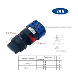 LW26-20/2S Rotary Cam Switch 20A 2 Poles Changeover Main Selector Silver Contact 22mm Mounting Size YMW26(01)