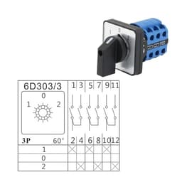 Rotary Cam Switch LW26-20 Changeover Selector with Center Off 1-0-2 Positions 3 Poles 48x48mm Panel