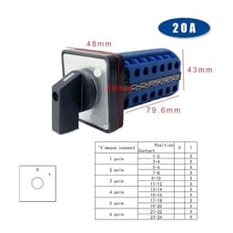 LW26-20 Rotary Cam Switch 3 Position 660V 20A 6 Poles 24 Terminals Electrical Changeover Selector YMW26-20/6(01)