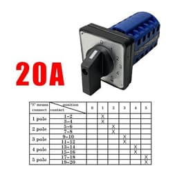 LW26-25/5 Rotary Cam Switch Knob 6 Position 0-5 Changeover Selector 20/25A 5 Poles 20 Terminals