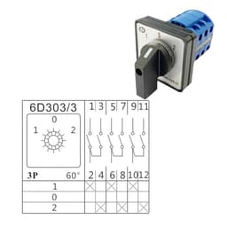Rotary Cam Switch LW26-20 Changeover Selector with Center Off 1-0-2 Positions 3 Poles 48x48mm Panel