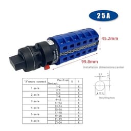 LW26-25/6S YMW26 Rotary Cam Switch 25A 6 Poles Changeover Main Selector Silver Contact 22mm Mounting Size