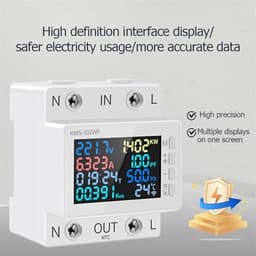 8in1 Power Meter 2P Multi-Function AC Energy Meter 170-270V/63A Voltage Current Meter Color Screen Digital Electric Power Meter(Only Off-No WiFi)