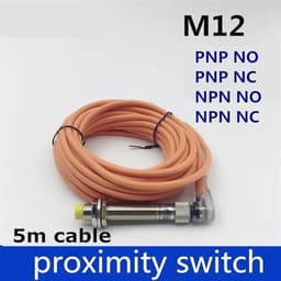 M12 Connector Type Inductive Sensor PNP NPN NO/NC Proximity Switch DC 3/4 Wire 5m Cable Angle Plug with LED Indicator(Flush Type 2mm,NPN NC)