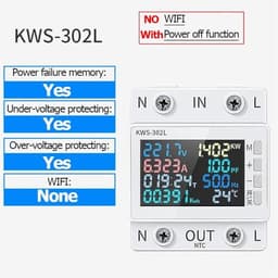 8in1 Power Meter 2P Multi-Function AC Energy Meter 170-270V/63A Voltage Current Meter Color Screen Digital Electric Power Meter(Only Off-No WiFi)