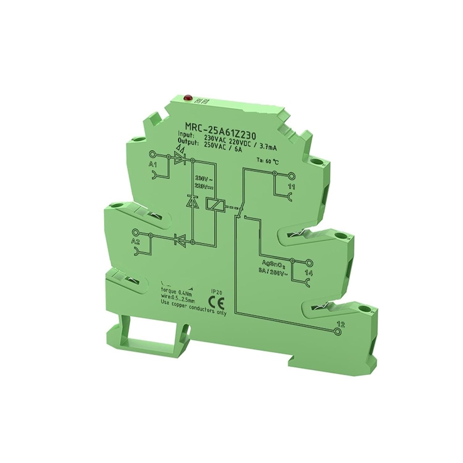 10pcs MRC-25A61Z230 Mini Magnetic Contactor Coil Interface Relay Board Module DIN 230VAC/220VDC Input 6A 250VAC/DC Output