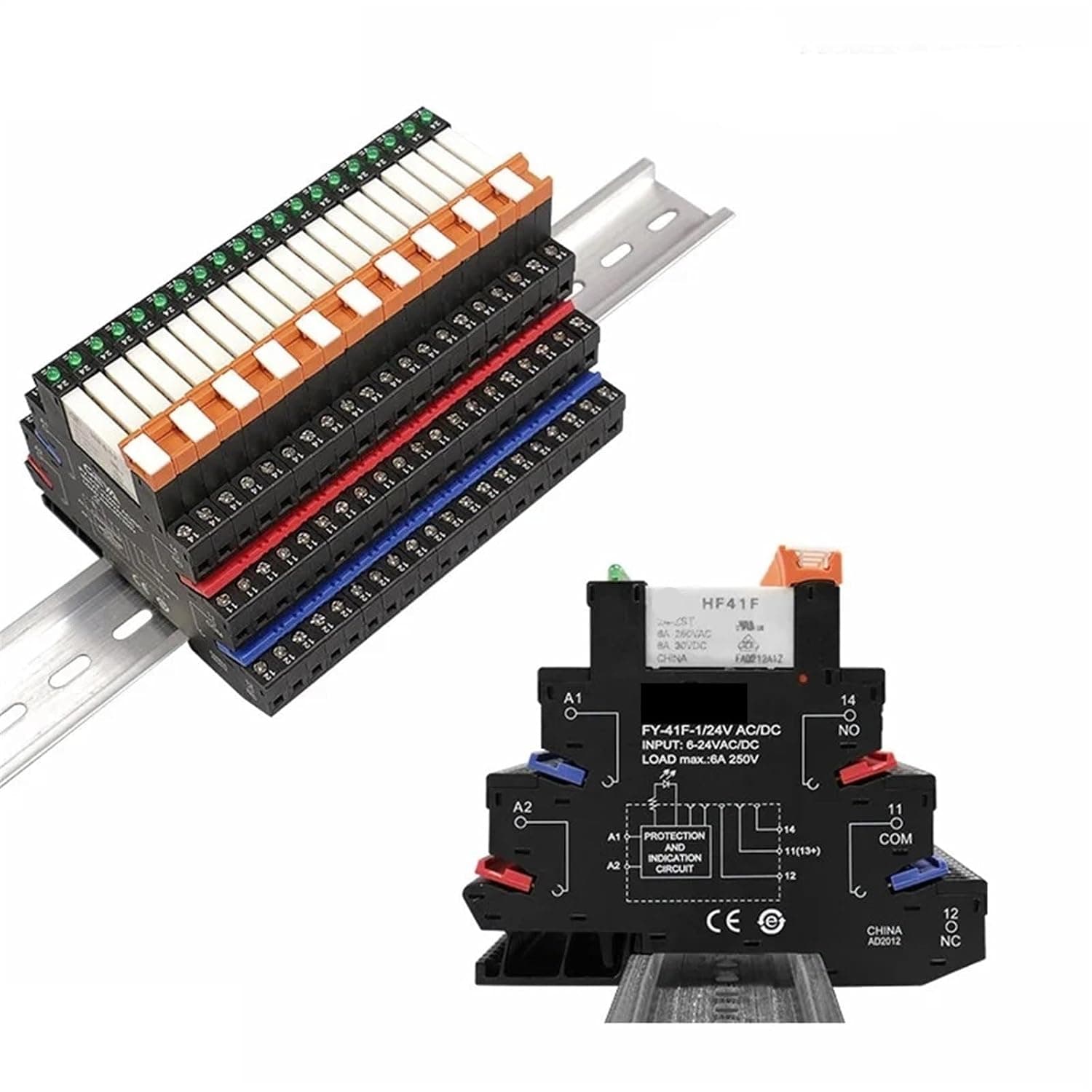 6.2mm Thickness Din Rail Slim Relay 6A 1NO1NC 12V 24V 48V 110V 230V 1Pcs