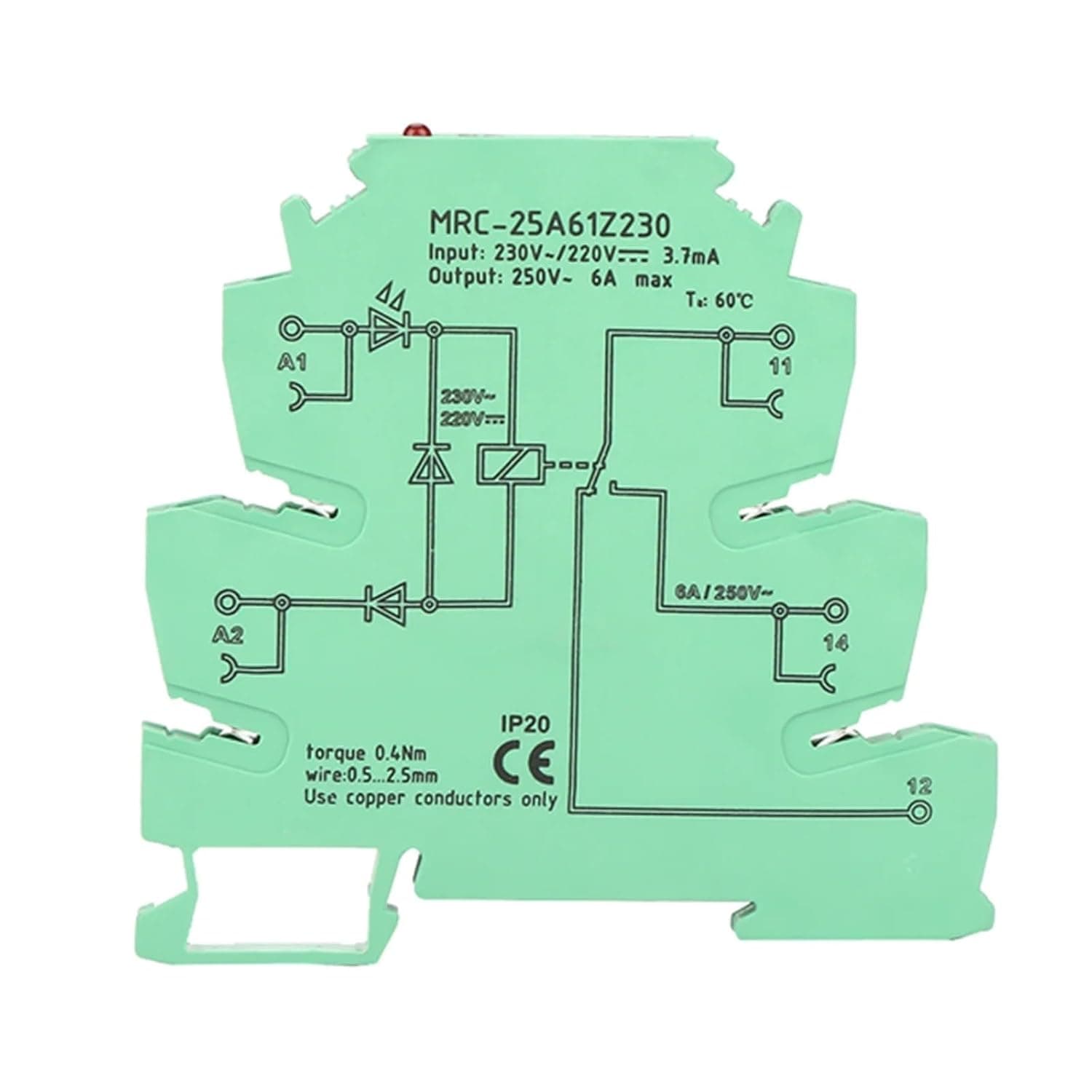 MRC-25A61Z230 Electromagnetic Relay Contact Interface Relay Module Input 230VAC/220VDC 1NO 1 NC 6A
