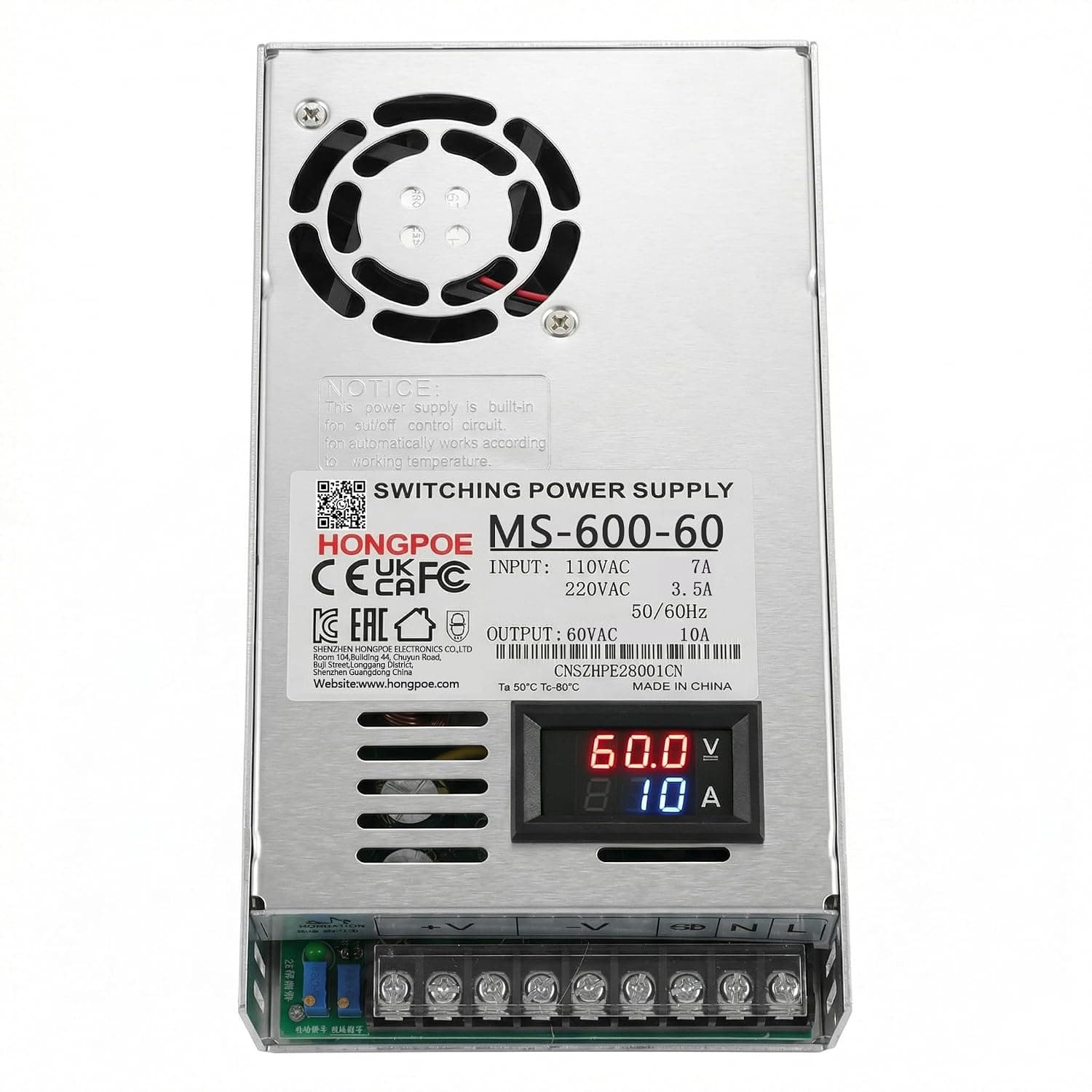 60V Power Supply, AC 110V/220V to DC 0-60V 10A 600W Power Converter, AC to DC Adapter, Low Voltage Transformer, Suitable for Landscape Lights, LED