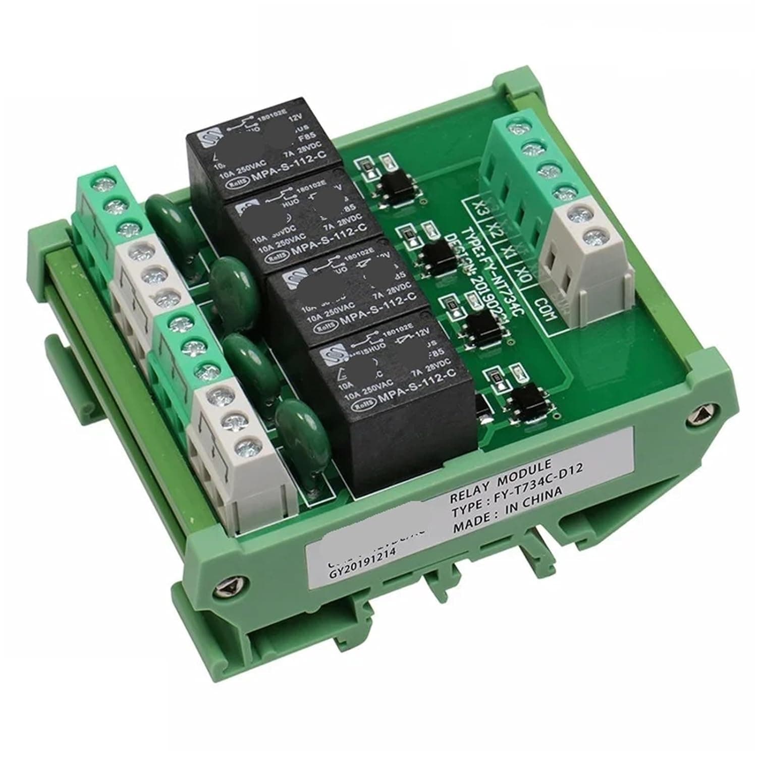 4 Channel Relay Module 1 SPDT DIN Rail Mount 12V 24V DC/AC Interface Relay Module 220V 230V 5VDC 1Pcs(FY-T734-5VDC)